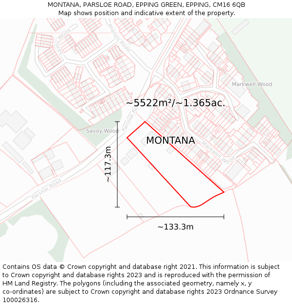 MONTANA, PARSLOE ROAD, EPPING GREEN, EPPING, CM16 6QB: Plot and title map