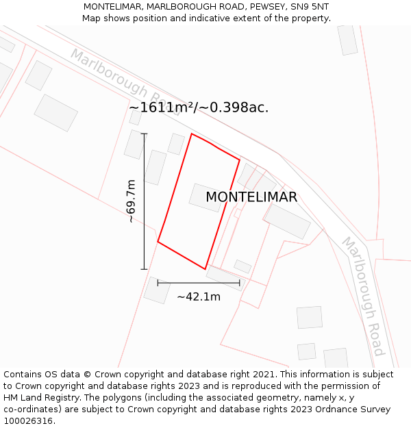 MONTELIMAR, MARLBOROUGH ROAD, PEWSEY, SN9 5NT: Plot and title map