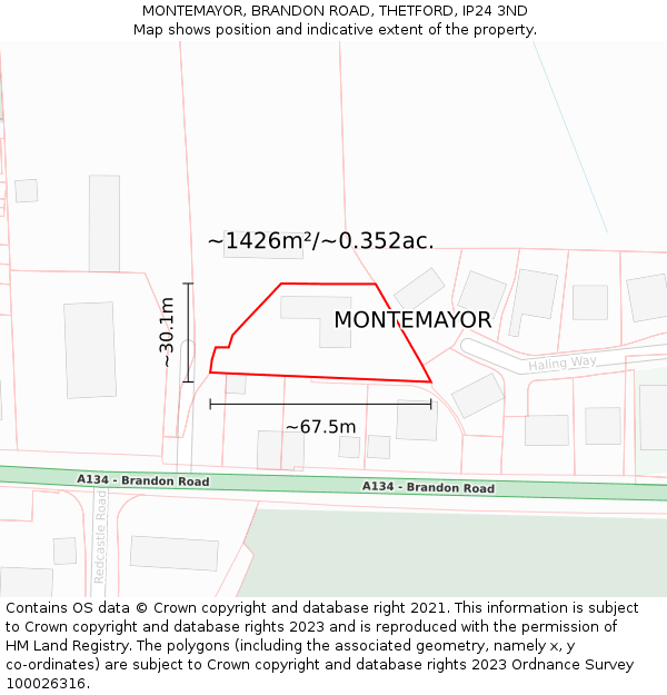 MONTEMAYOR, BRANDON ROAD, THETFORD, IP24 3ND: Plot and title map