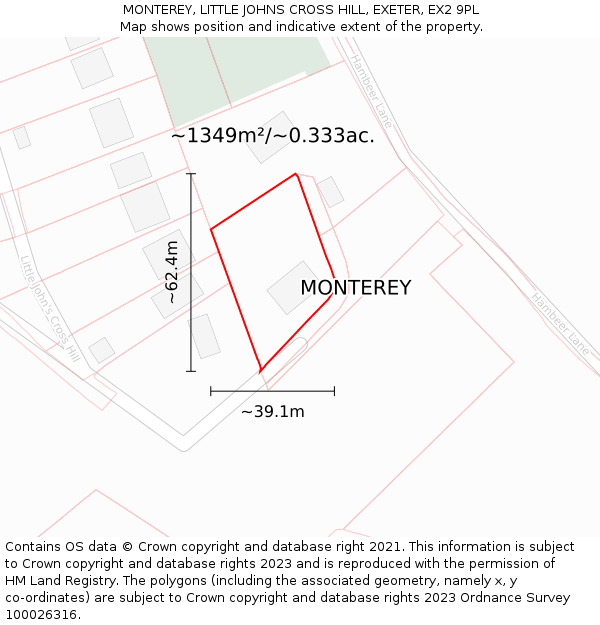 MONTEREY, LITTLE JOHNS CROSS HILL, EXETER, EX2 9PL: Plot and title map