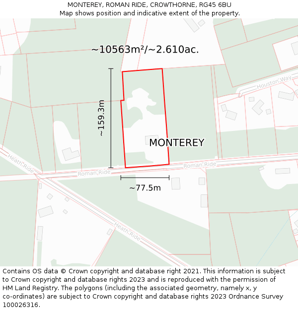 MONTEREY, ROMAN RIDE, CROWTHORNE, RG45 6BU: Plot and title map