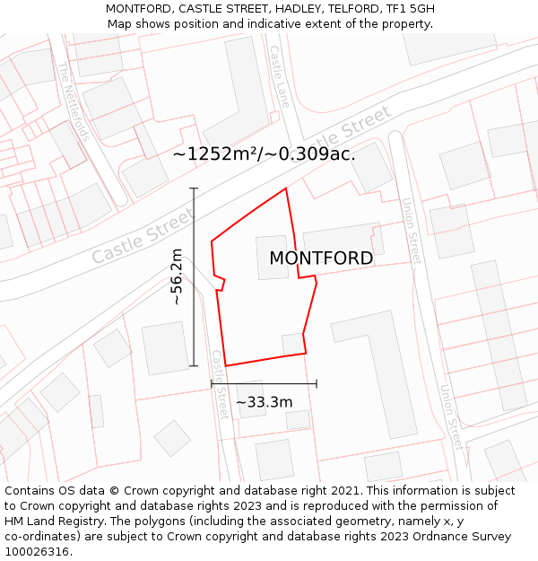 MONTFORD, CASTLE STREET, HADLEY, TELFORD, TF1 5GH: Plot and title map