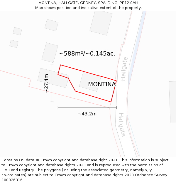 MONTINA, HALLGATE, GEDNEY, SPALDING, PE12 0AH: Plot and title map