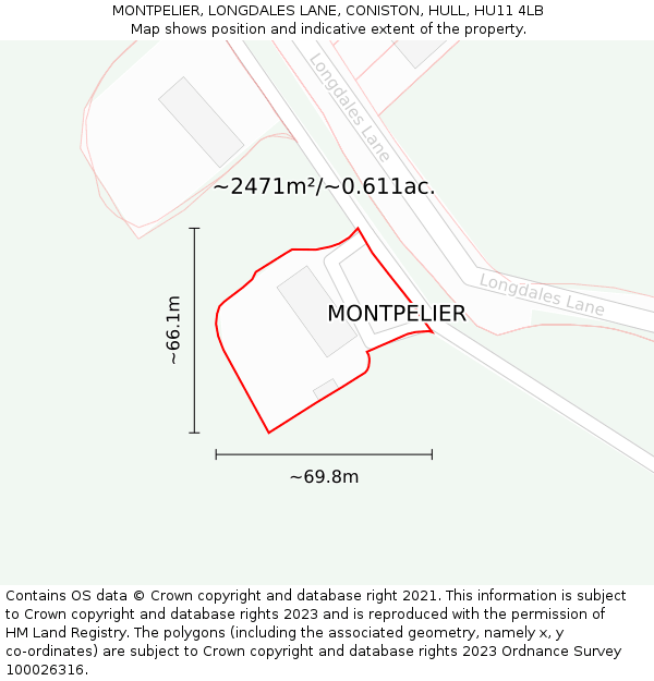 MONTPELIER, LONGDALES LANE, CONISTON, HULL, HU11 4LB: Plot and title map