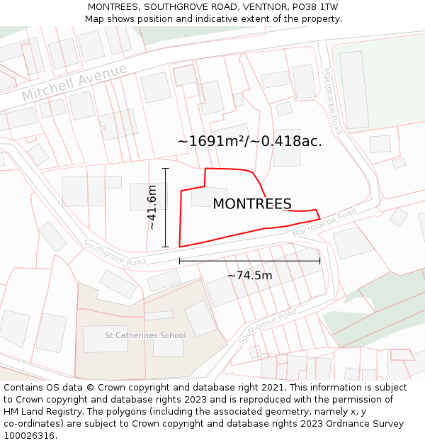 MONTREES, SOUTHGROVE ROAD, VENTNOR, PO38 1TW: Plot and title map