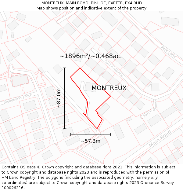 MONTREUX, MAIN ROAD, PINHOE, EXETER, EX4 9HD: Plot and title map