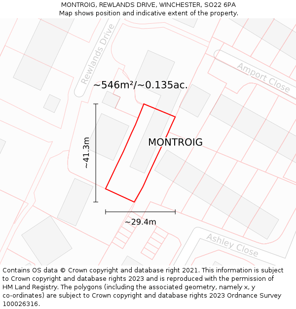 MONTROIG, REWLANDS DRIVE, WINCHESTER, SO22 6PA: Plot and title map