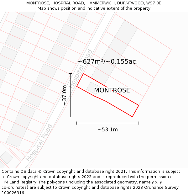 MONTROSE, HOSPITAL ROAD, HAMMERWICH, BURNTWOOD, WS7 0EJ: Plot and title map