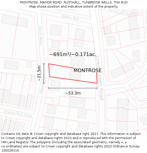 MONTROSE, MANOR ROAD, RUSTHALL, TUNBRIDGE WELLS, TN4 8UD: Plot and title map