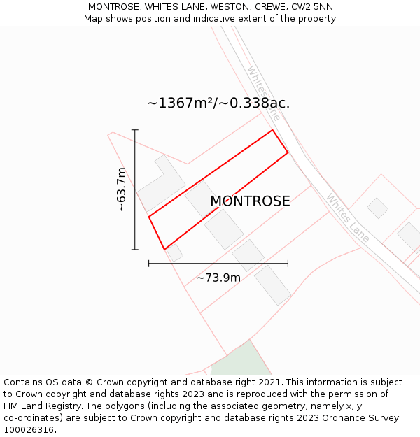 MONTROSE, WHITES LANE, WESTON, CREWE, CW2 5NN: Plot and title map