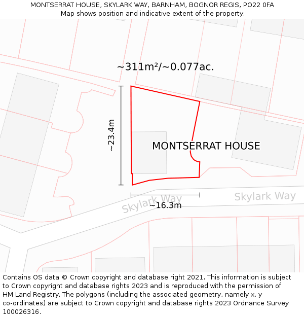 MONTSERRAT HOUSE, SKYLARK WAY, BARNHAM, BOGNOR REGIS, PO22 0FA: Plot and title map