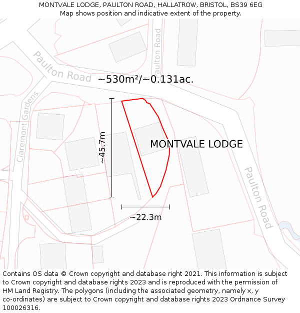 MONTVALE LODGE, PAULTON ROAD, HALLATROW, BRISTOL, BS39 6EG: Plot and title map