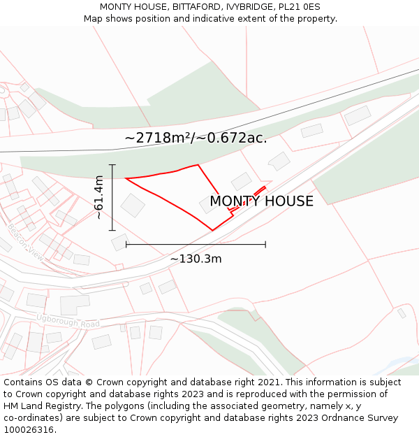 MONTY HOUSE, BITTAFORD, IVYBRIDGE, PL21 0ES: Plot and title map