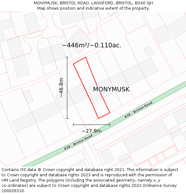 MONYMUSK, BRISTOL ROAD, LANGFORD, BRISTOL, BS40 5JH: Plot and title map