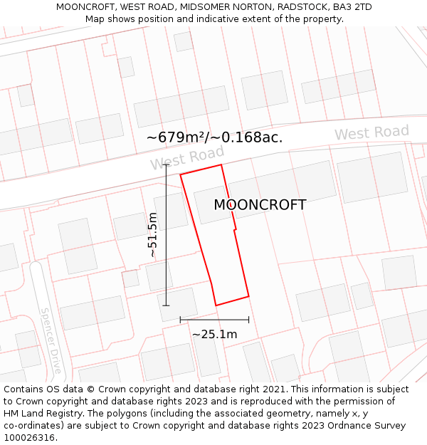 MOONCROFT, WEST ROAD, MIDSOMER NORTON, RADSTOCK, BA3 2TD: Plot and title map