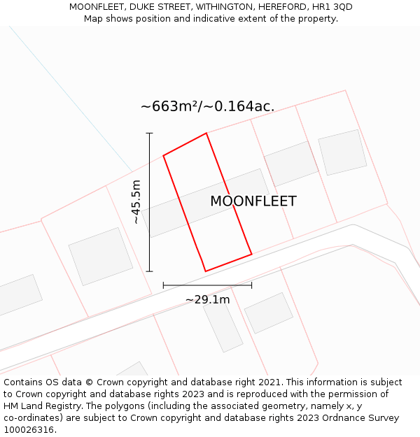 MOONFLEET, DUKE STREET, WITHINGTON, HEREFORD, HR1 3QD: Plot and title map