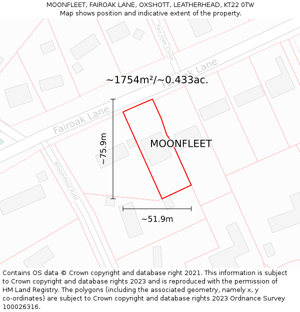 MOONFLEET, FAIROAK LANE, OXSHOTT, LEATHERHEAD, KT22 0TW: Plot and title map