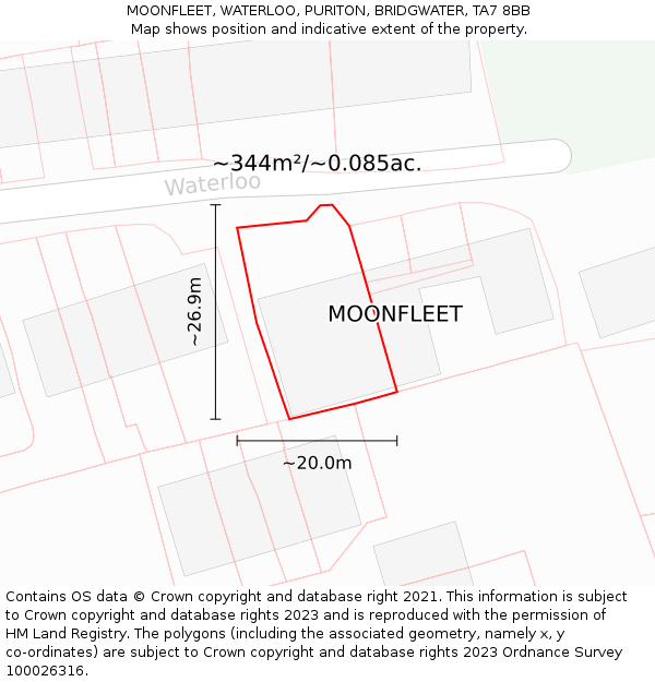 MOONFLEET, WATERLOO, PURITON, BRIDGWATER, TA7 8BB: Plot and title map