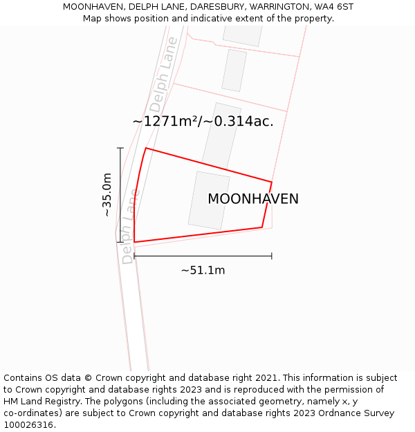 MOONHAVEN, DELPH LANE, DARESBURY, WARRINGTON, WA4 6ST: Plot and title map