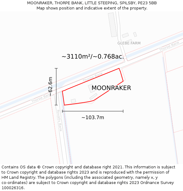 MOONRAKER, THORPE BANK, LITTLE STEEPING, SPILSBY, PE23 5BB: Plot and title map