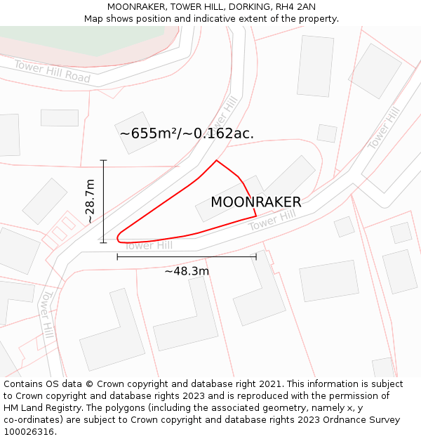 MOONRAKER, TOWER HILL, DORKING, RH4 2AN: Plot and title map