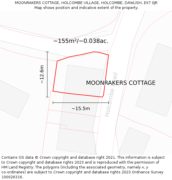 MOONRAKERS COTTAGE, HOLCOMBE VILLAGE, HOLCOMBE, DAWLISH, EX7 0JR: Plot and title map