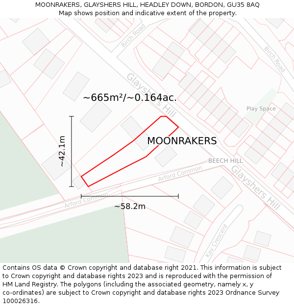 MOONRAKERS, GLAYSHERS HILL, HEADLEY DOWN, BORDON, GU35 8AQ: Plot and title map