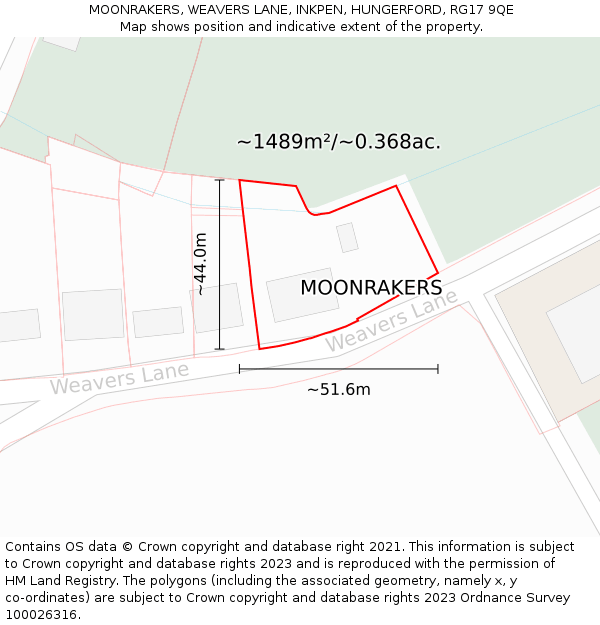 MOONRAKERS, WEAVERS LANE, INKPEN, HUNGERFORD, RG17 9QE: Plot and title map