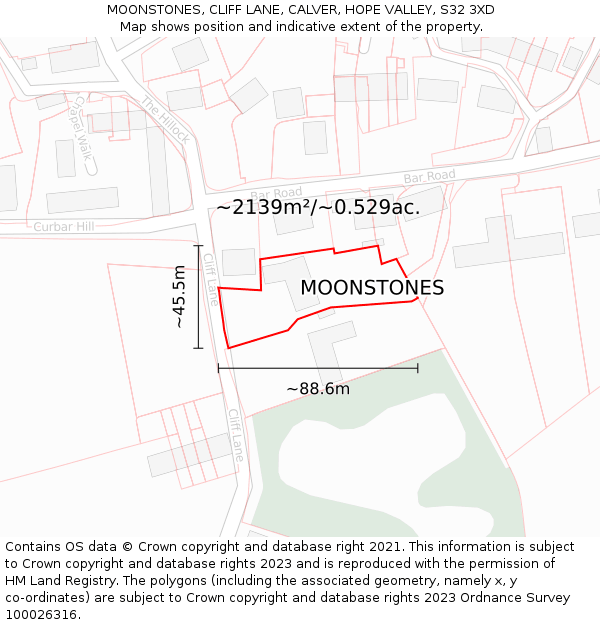 MOONSTONES, CLIFF LANE, CALVER, HOPE VALLEY, S32 3XD: Plot and title map