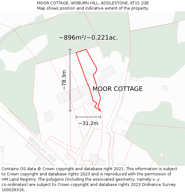 MOOR COTTAGE, WOBURN HILL, ADDLESTONE, KT15 2QE: Plot and title map