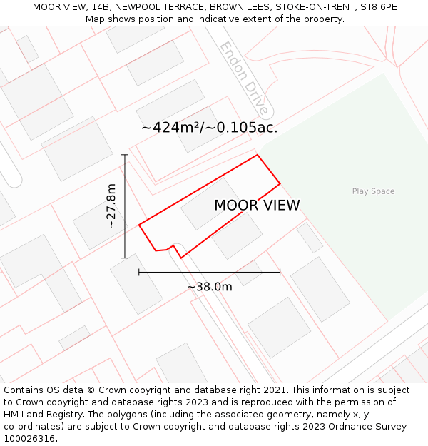 MOOR VIEW, 14B, NEWPOOL TERRACE, BROWN LEES, STOKE-ON-TRENT, ST8 6PE: Plot and title map