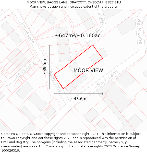 MOOR VIEW, BAGGS LANE, DRAYCOTT, CHEDDAR, BS27 3TU: Plot and title map