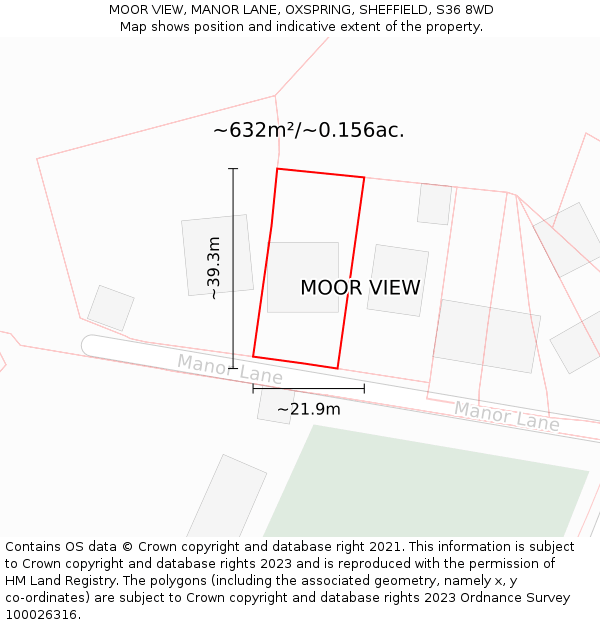 MOOR VIEW, MANOR LANE, OXSPRING, SHEFFIELD, S36 8WD: Plot and title map