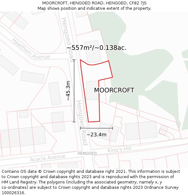 MOORCROFT, HENGOED ROAD, HENGOED, CF82 7JS: Plot and title map