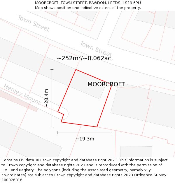 MOORCROFT, TOWN STREET, RAWDON, LEEDS, LS19 6PU: Plot and title map