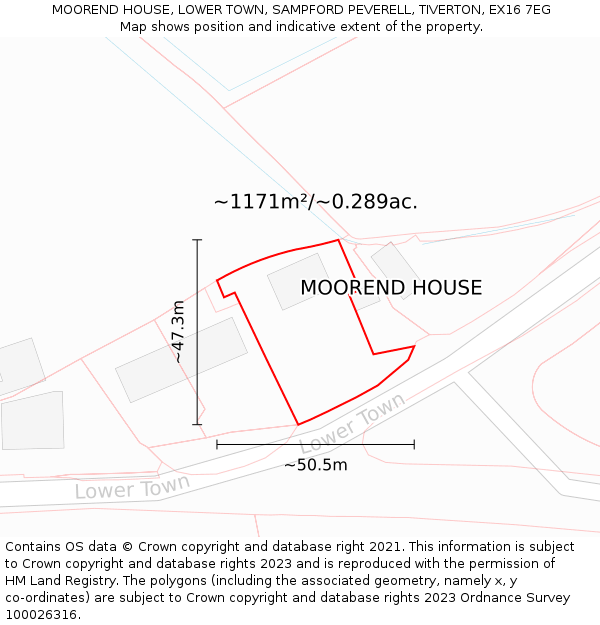 MOOREND HOUSE, LOWER TOWN, SAMPFORD PEVERELL, TIVERTON, EX16 7EG: Plot and title map