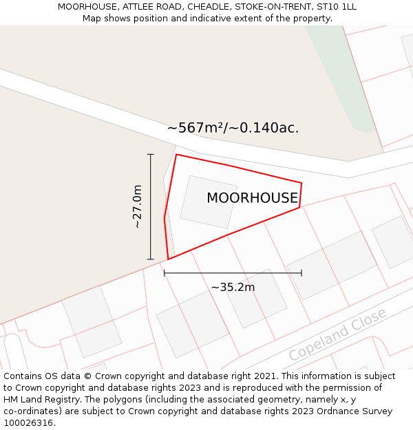 MOORHOUSE, ATTLEE ROAD, CHEADLE, STOKE-ON-TRENT, ST10 1LL: Plot and title map