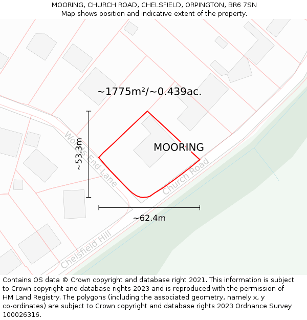 MOORING, CHURCH ROAD, CHELSFIELD, ORPINGTON, BR6 7SN: Plot and title map