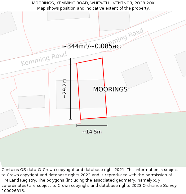 MOORINGS, KEMMING ROAD, WHITWELL, VENTNOR, PO38 2QX: Plot and title map