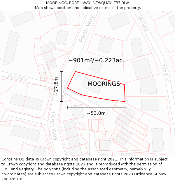 MOORINGS, PORTH WAY, NEWQUAY, TR7 3LW: Plot and title map