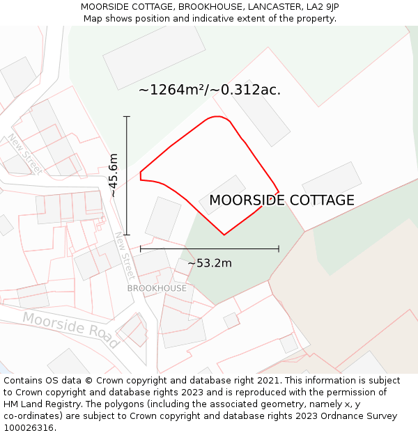 MOORSIDE COTTAGE, BROOKHOUSE, LANCASTER, LA2 9JP: Plot and title map