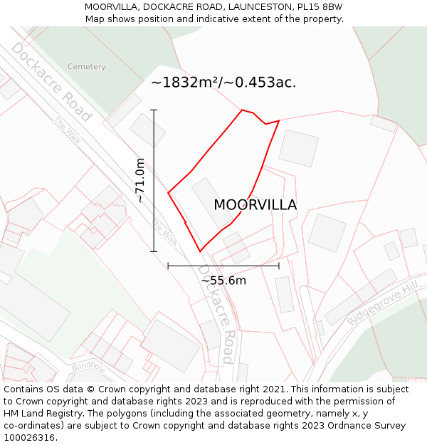 MOORVILLA, DOCKACRE ROAD, LAUNCESTON, PL15 8BW: Plot and title map