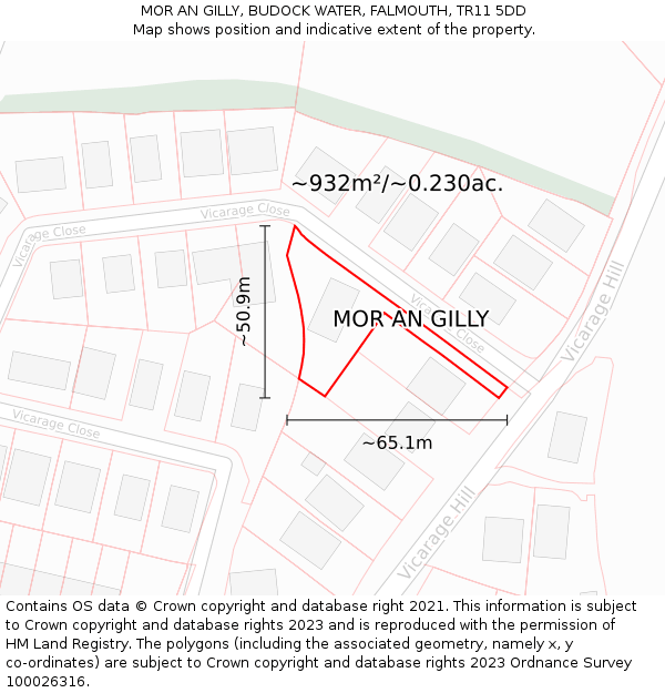 MOR AN GILLY, BUDOCK WATER, FALMOUTH, TR11 5DD: Plot and title map