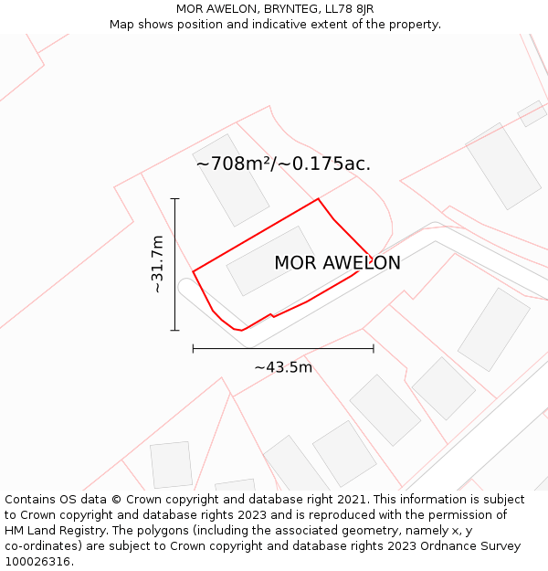 MOR AWELON, BRYNTEG, LL78 8JR: Plot and title map