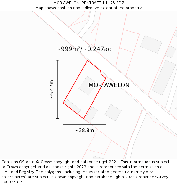 MOR AWELON, PENTRAETH, LL75 8DZ: Plot and title map