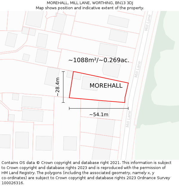 MOREHALL, MILL LANE, WORTHING, BN13 3DJ: Plot and title map