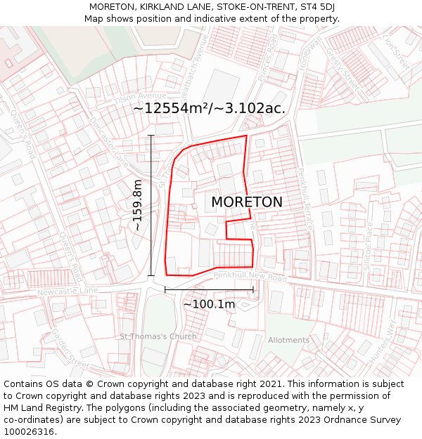 MORETON, KIRKLAND LANE, STOKE-ON-TRENT, ST4 5DJ: Plot and title map