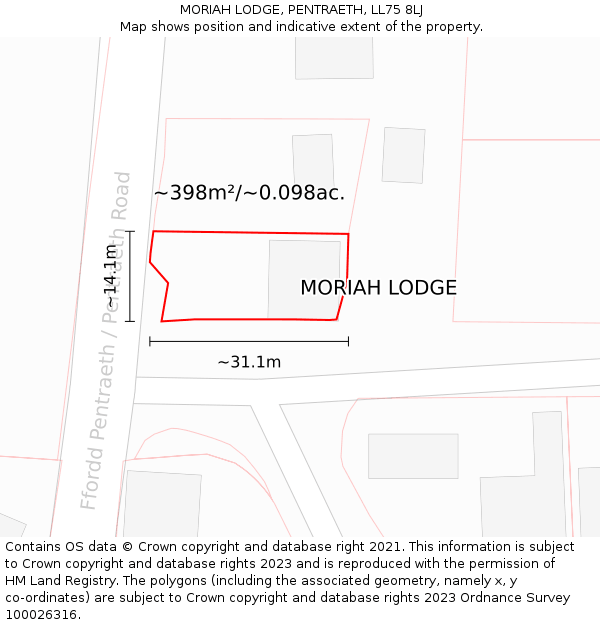 MORIAH LODGE, PENTRAETH, LL75 8LJ: Plot and title map