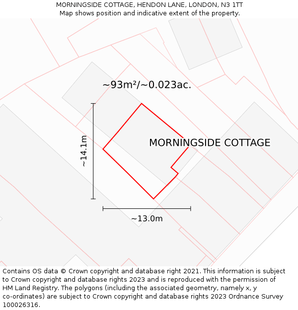 MORNINGSIDE COTTAGE, HENDON LANE, LONDON, N3 1TT: Plot and title map