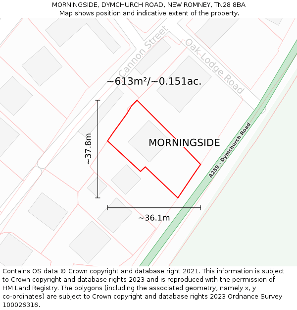 MORNINGSIDE, DYMCHURCH ROAD, NEW ROMNEY, TN28 8BA: Plot and title map